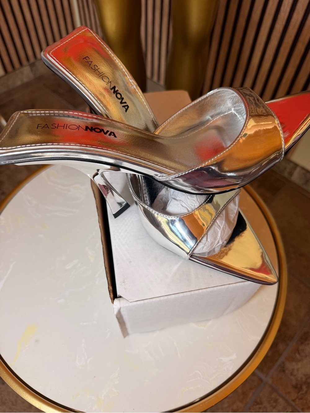 Fashion Nova Gold Pointed-Toe Slip-On Heels - Picture 5 of 5